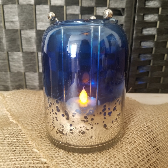 Cobalt blue/ silver mercury glass tealight holder - Picture 2 of 9